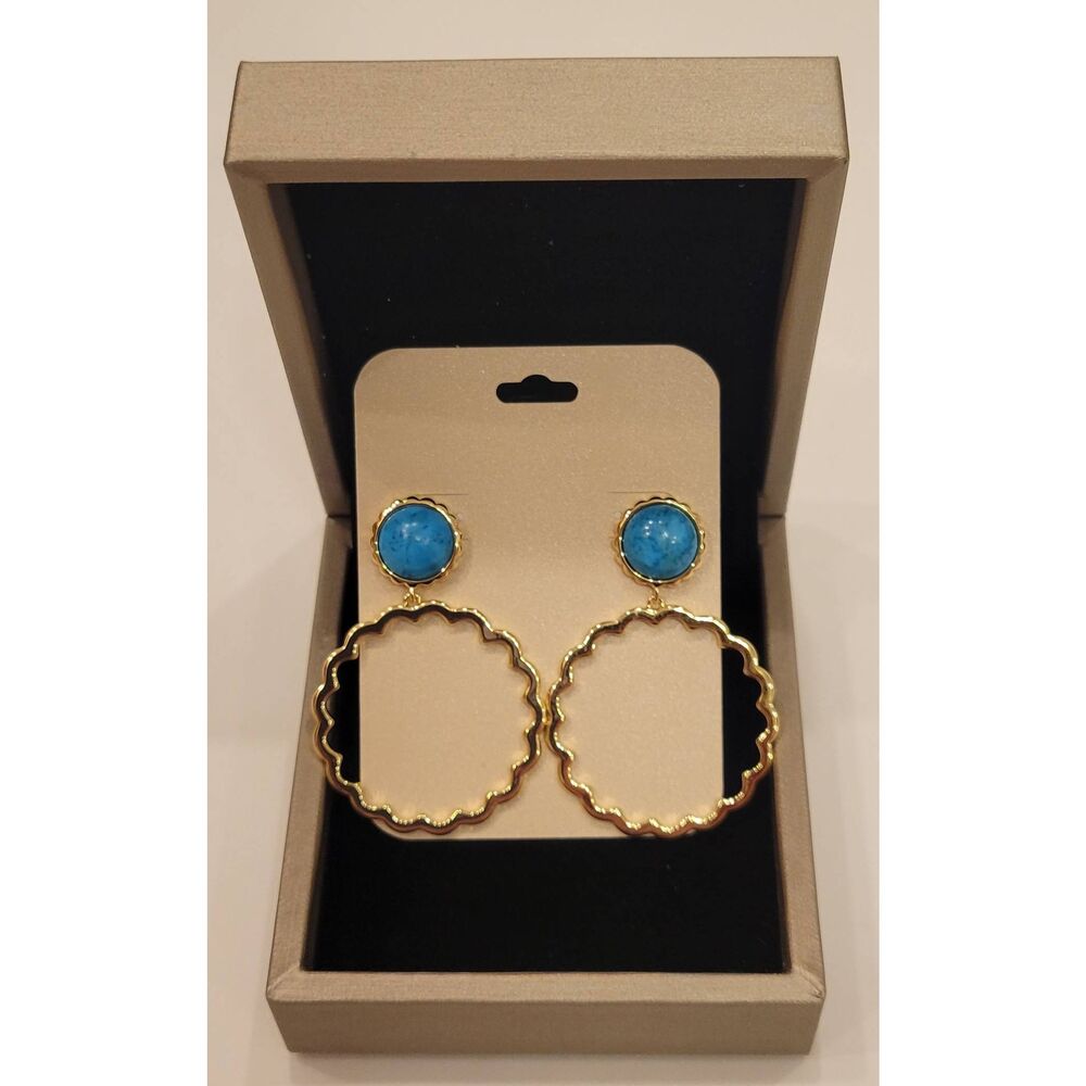 18k Gold Plated Hoop Earrings with Blue Gem Lightweight Hypoallergenic